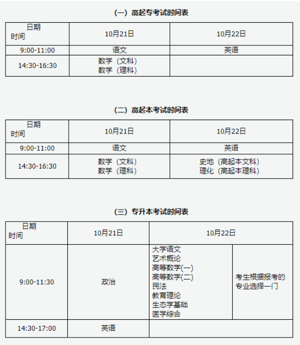 山西省成人高考考試時(shí)間？