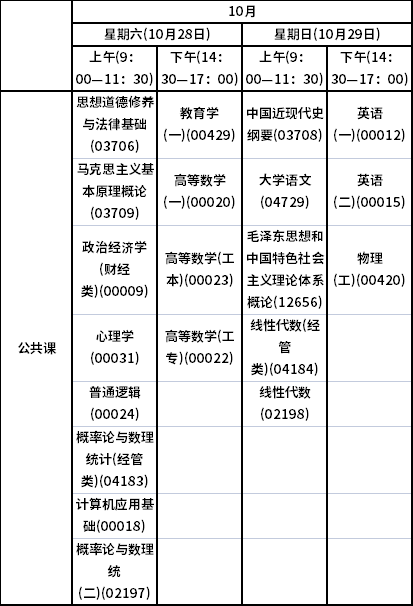 2023年10月青海自考考試時間安排表-1