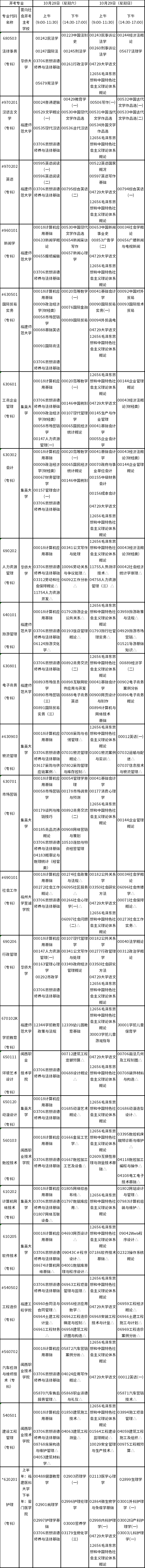 2023年10月福建自考考試安排表來(lái)了-1