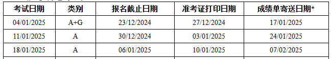 雅思1月份考試時間